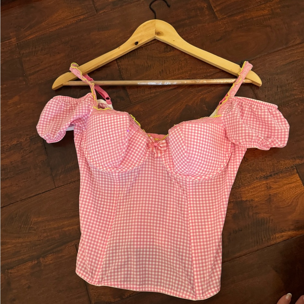 Victoria secret vintage Pink Gingham Off-Shoulder Top Chantal Thomas
